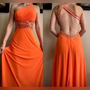 Vintage 90s Cache Orange Beaded Jeweled Prom Dress Formal Gown 6 4 2
